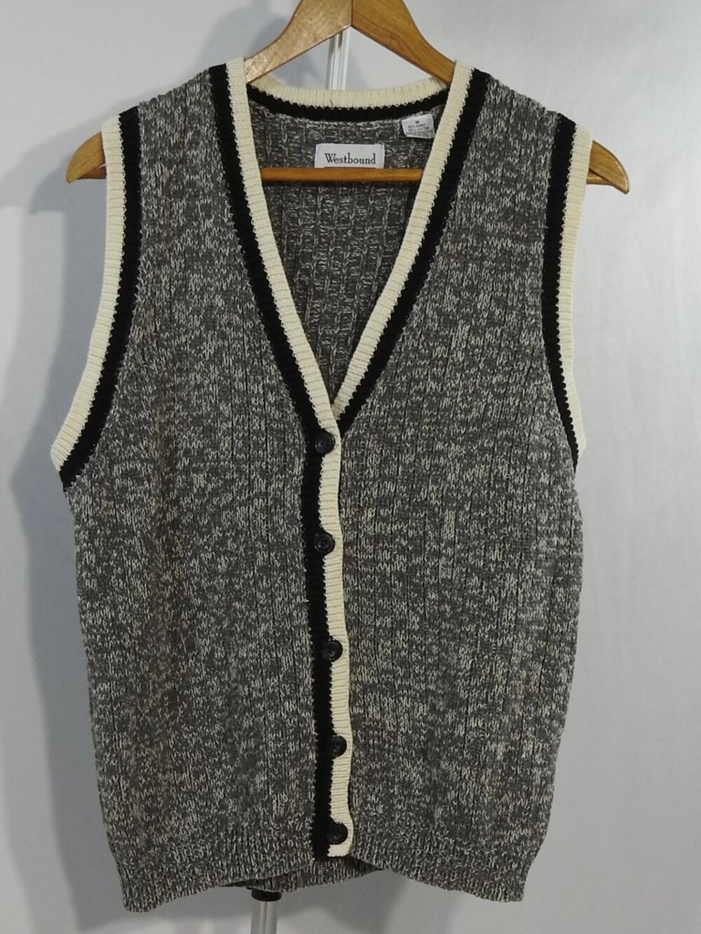 Westbound Mens Med Sweater Button Front Vest Preppy Dadcore 90s Y2K Grandpacore